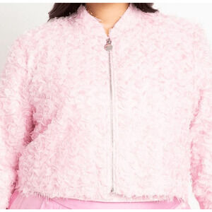 NWT ELOQUII Barbie Pink Women's Plus Size Quarter Zip Cropped Jacket